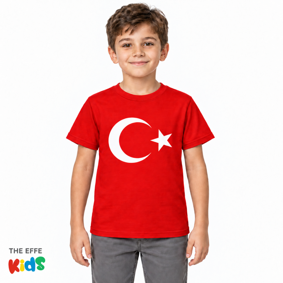 Ay Yıldız Baskılı Çocuk Tişörtü Kırmızı