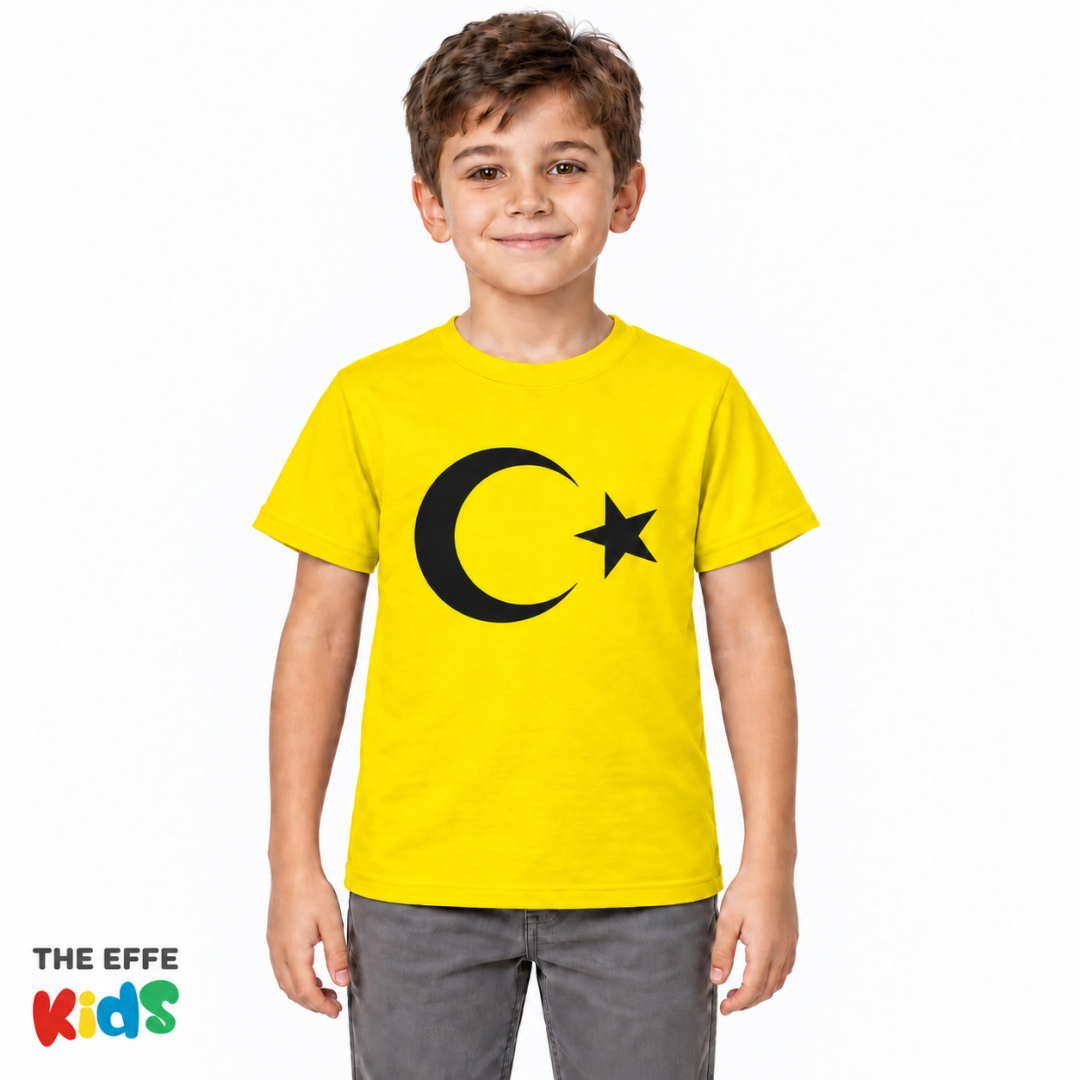 Ay Yıldız Baskılı Çocuk Tişörtü Sarı