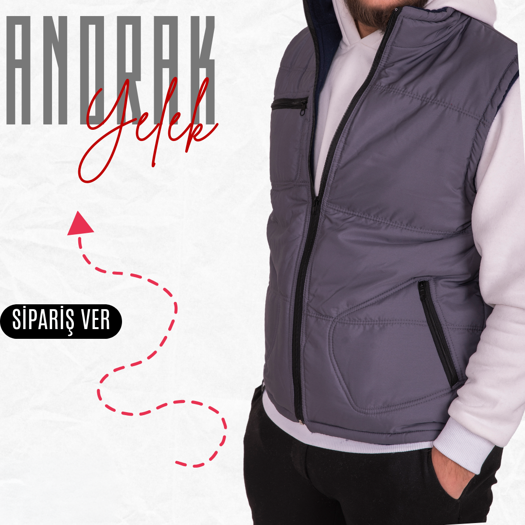 Basic  Anorak Yelek 3 Cepli Gri
