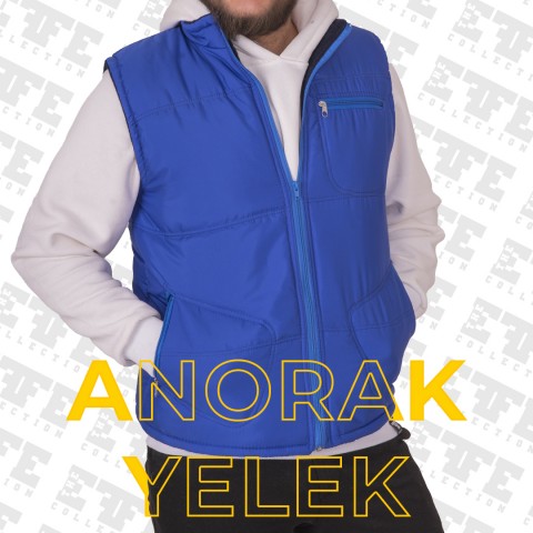 Basic  Anorak Yelek 3 Cepli Saks Mavi