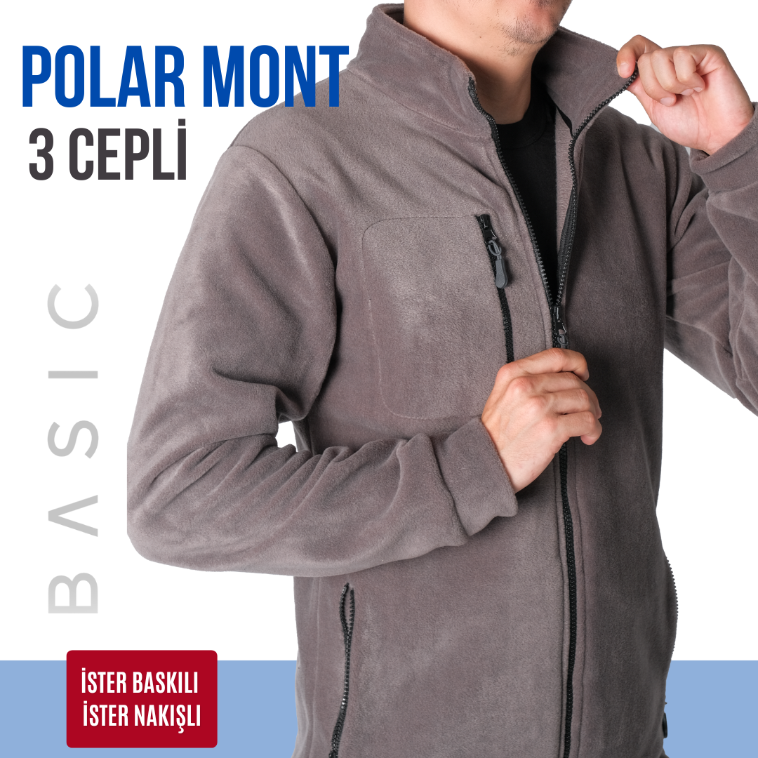 Baskılı Basic Polar Mont 3 Cepli Gri Baskılı Basic Polar Mont 3 Cepli Gri