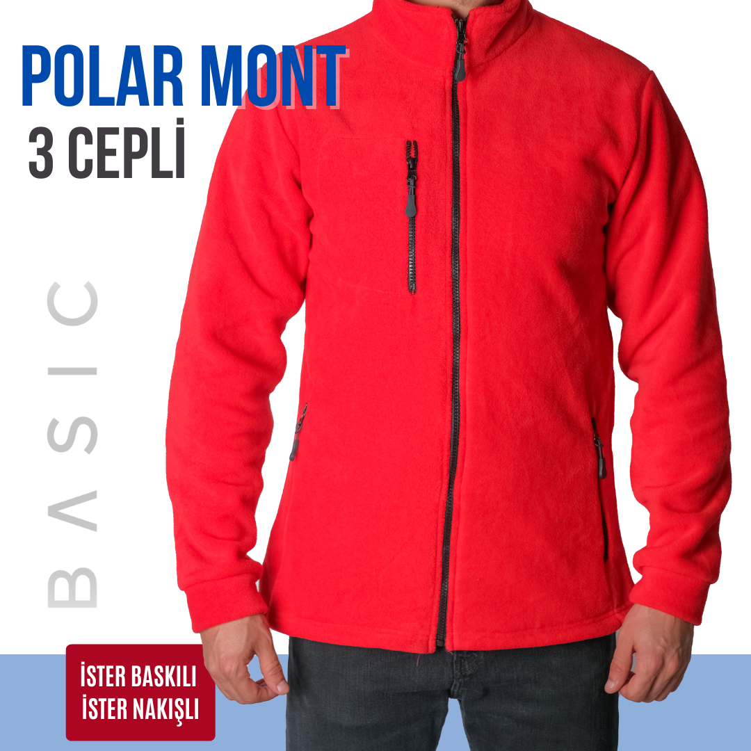 Baskılı Basic Polar Mont 3 Cepli Kırmızı