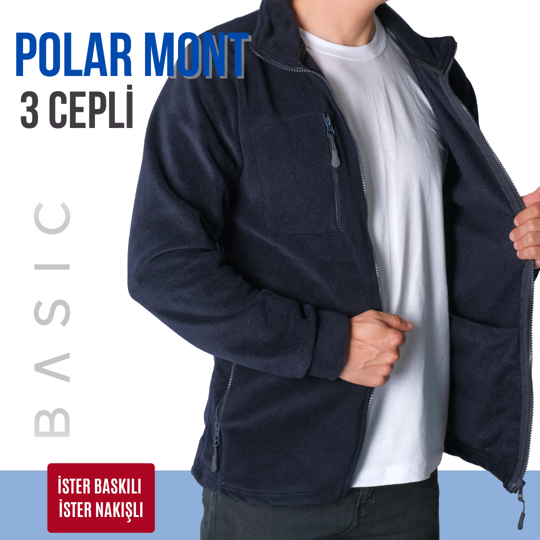 Baskılı Basic Polar Mont 3 Cepli Lacivert