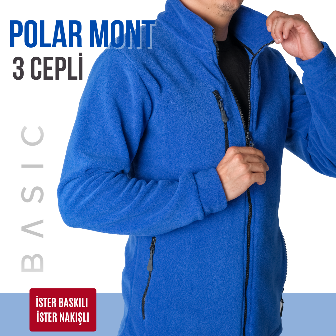 Baskılı Basic Polar Mont 3 Cepli Saks Mavi