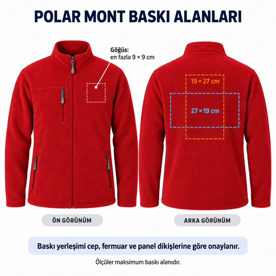 Baskılı Basic Polar Mont 3 Cepli Kırmızı Baskılı Basic Polar Mont 3 Cepli Kırmızı
