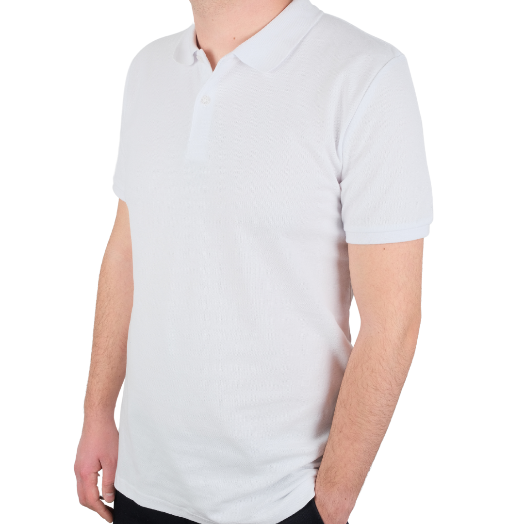 Baskılı Polo Yaka Premium Tişört Beyaz - TOPTAN (10 Adet)