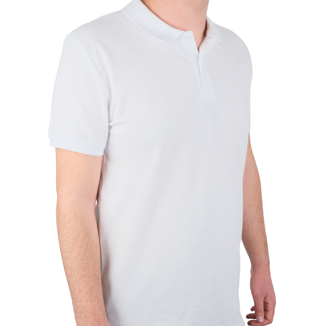 Baskılı Polo Yaka Premium Tişört Beyaz - TOPTAN (10 Adet)