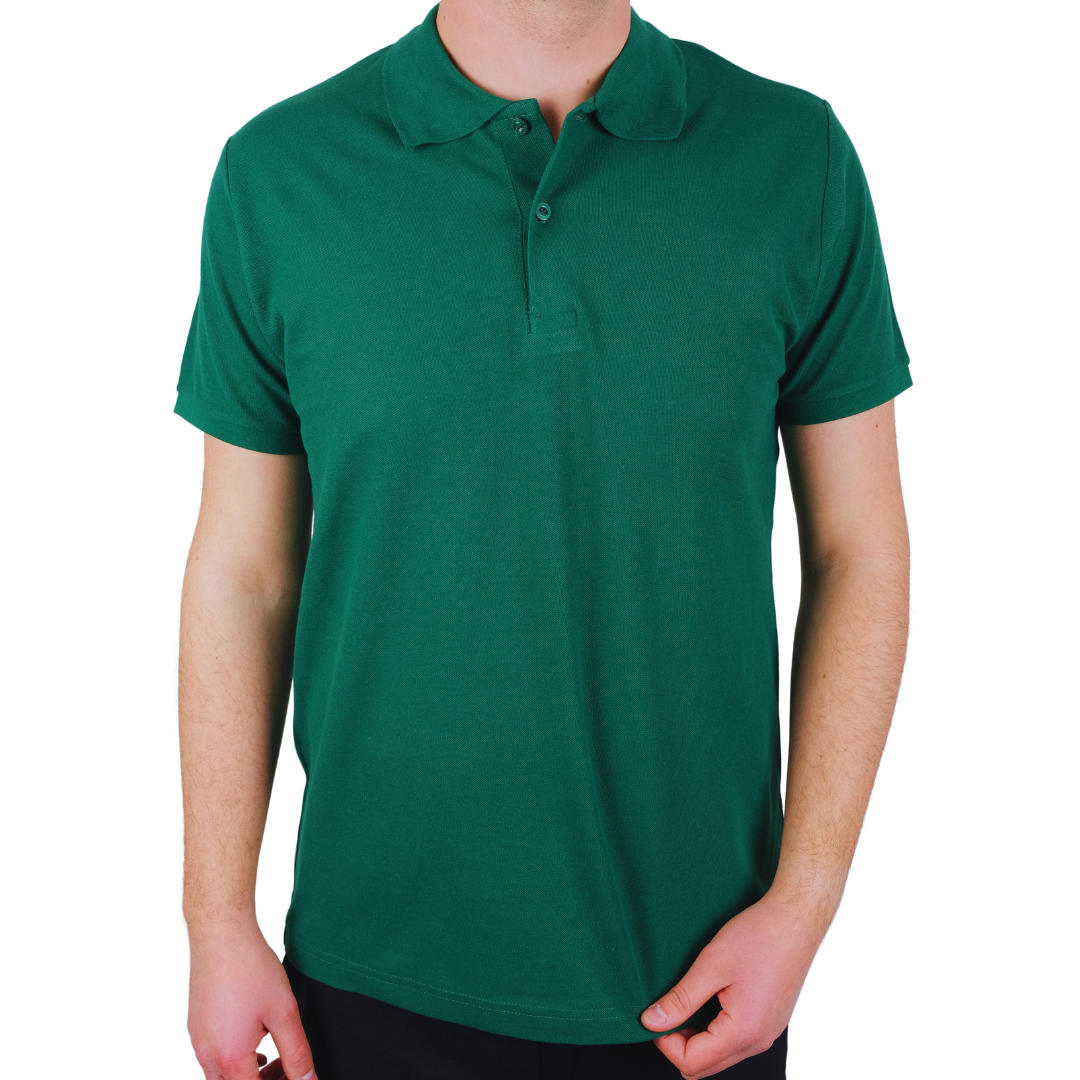 Baskılı Polo Yaka Premium Tişört Koyu Yeşli - TOPTAN (10 Adet)