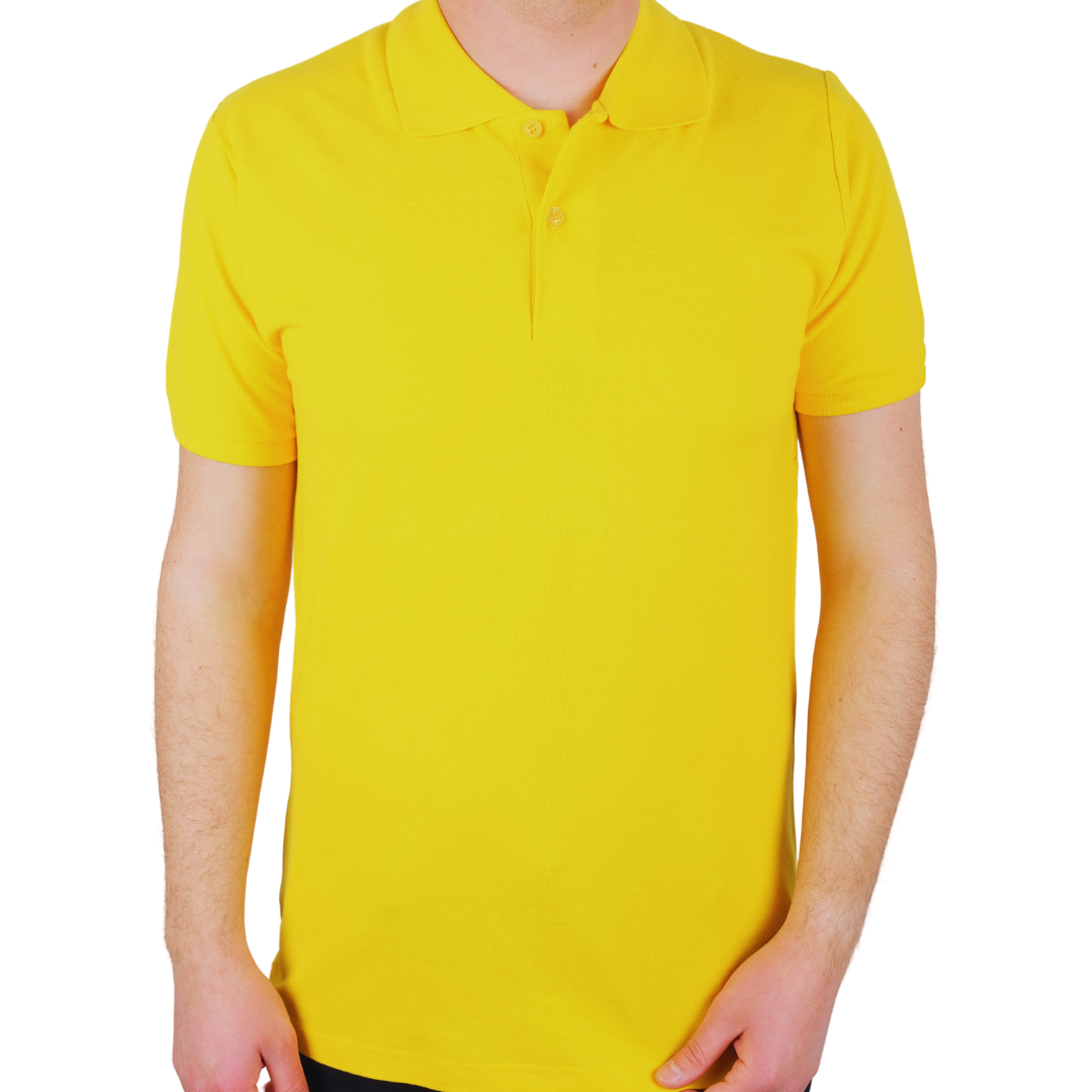Baskılı Polo Yaka Premium Tişört Sarı - TOPTAN (10 Adet)