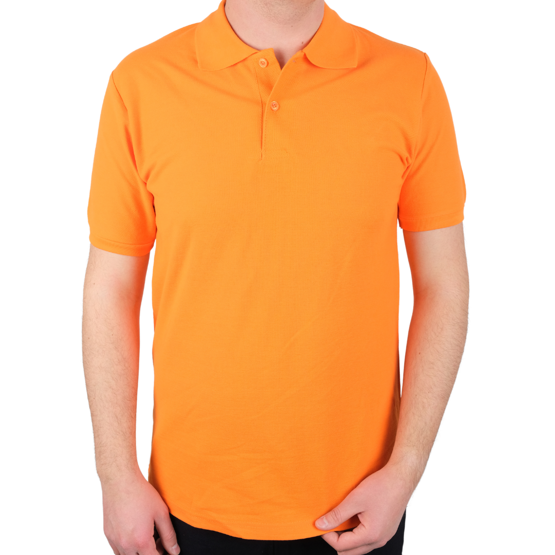 Baskılı Polo Yaka Premium Tişört Turuncu - TOPTAN (10 Adet)