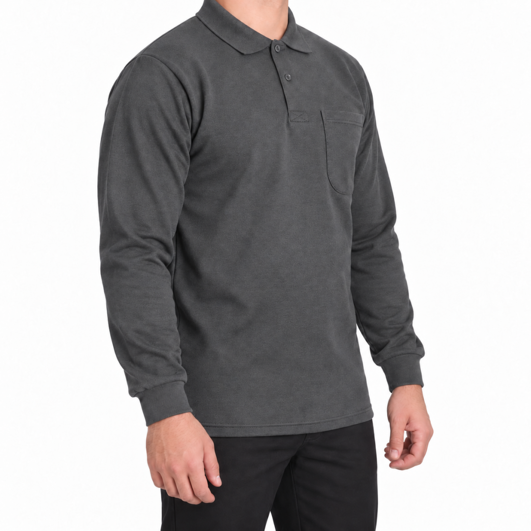 Baskılı Polo Yaka Sweat Füme Baskılı Polo Yaka Sweat Füme
