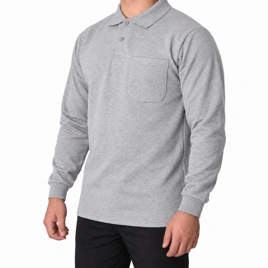 Baskılı Polo Yaka Sweat Gri Baskılı Polo Yaka Sweat Gri