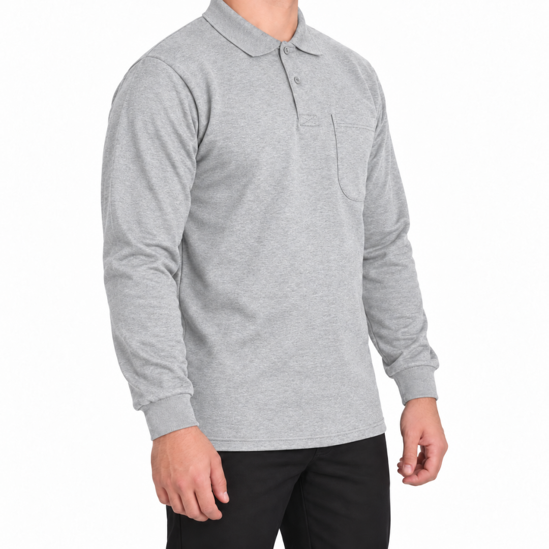 Baskılı Polo Yaka Sweat Gri Baskılı Polo Yaka Sweat Gri