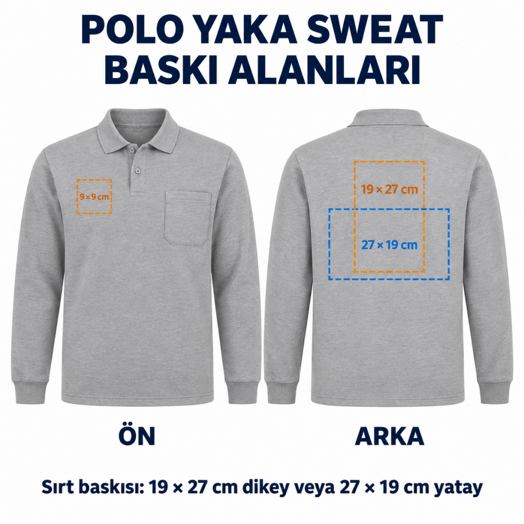 Baskılı Polo Yaka Sweat Gri Baskılı Polo Yaka Sweat Gri