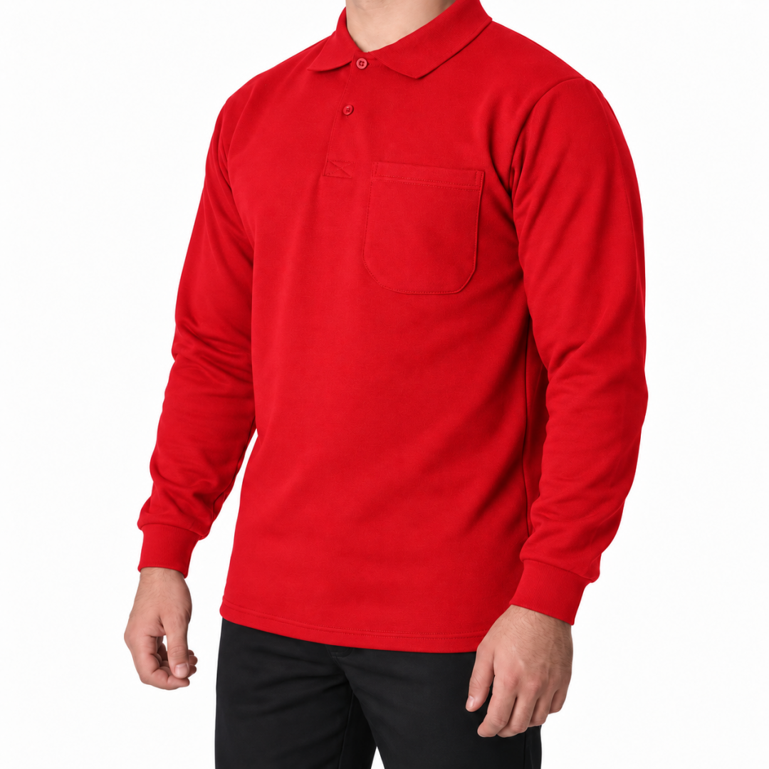 Baskılı Polo Yaka Sweat Kırmızı Baskılı Polo Yaka Sweat Kırmızı