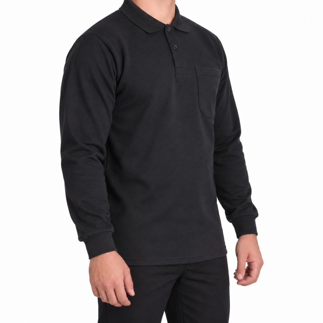 Baskılı Polo Yaka Sweat Siyah