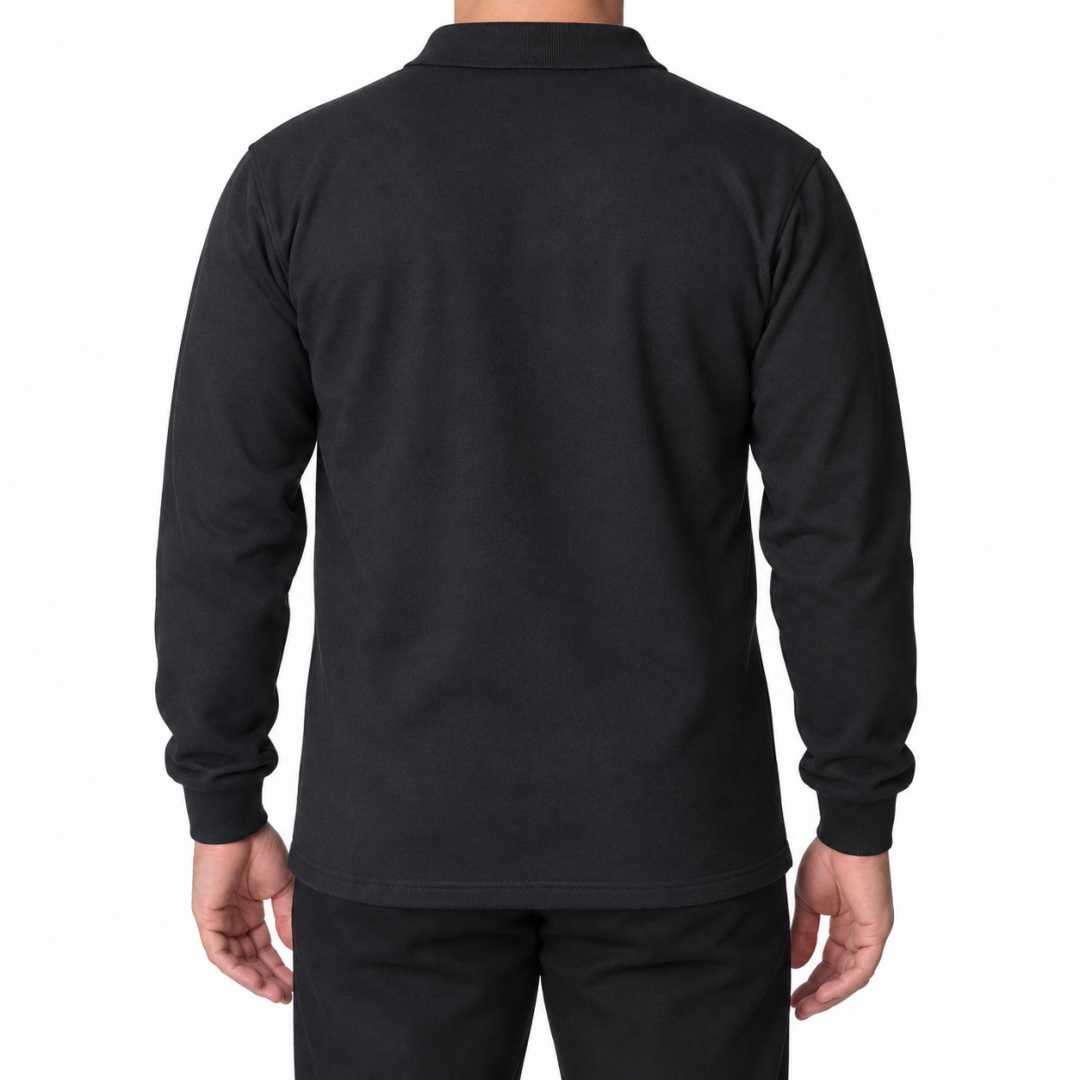 Baskılı Polo Yaka Sweat Siyah
