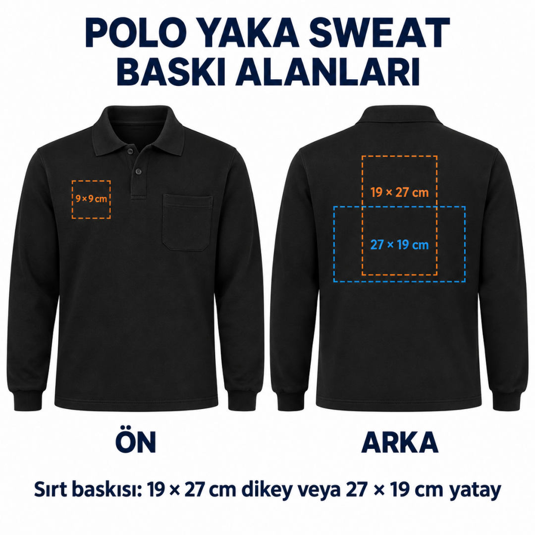 Baskılı Polo Yaka Sweat Siyah