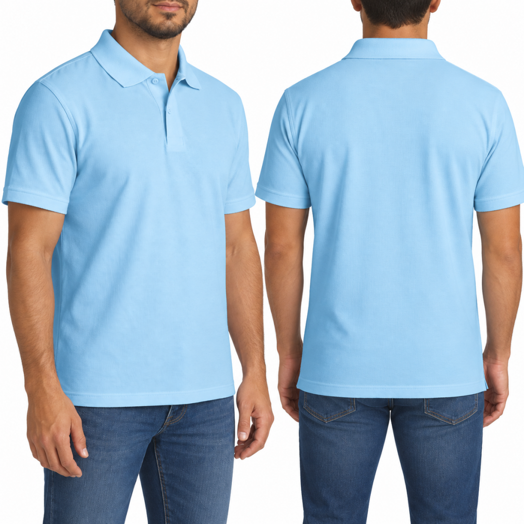 Baskılı Polo Yaka Tişört Basic Bebe Mavisi Baskılı Polo Yaka Tişört Basic Bebe Mavisi
