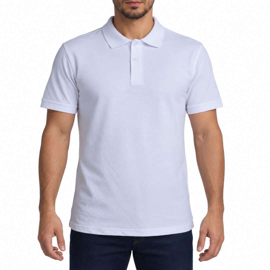Baskılı Polo Yaka Tişört Basic Beyaz
