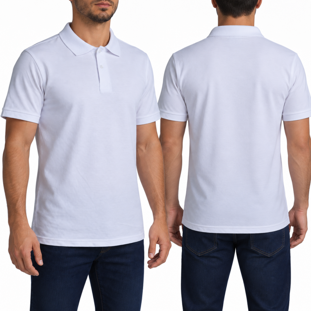 Baskılı Polo Yaka Tişört Basic Beyaz