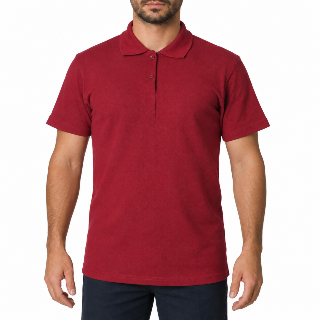 Baskılı Polo Yaka Tişört Basic Bordo