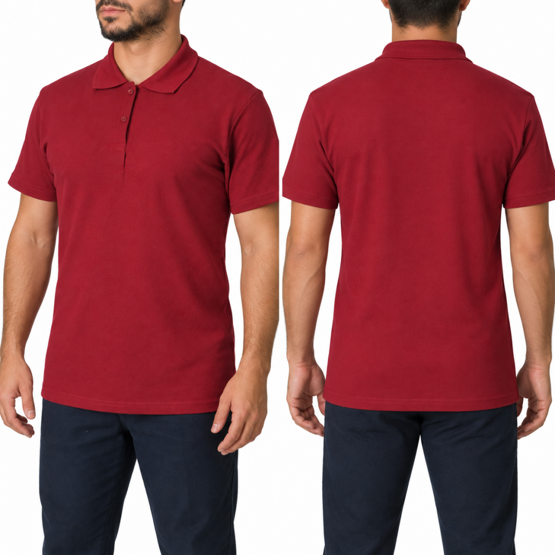 Baskılı Polo Yaka Tişört Basic Bordo