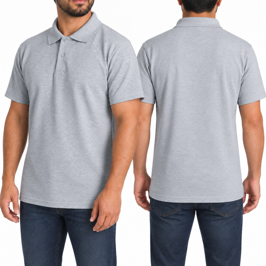 Baskılı Polo Yaka Tişört Basic Gri