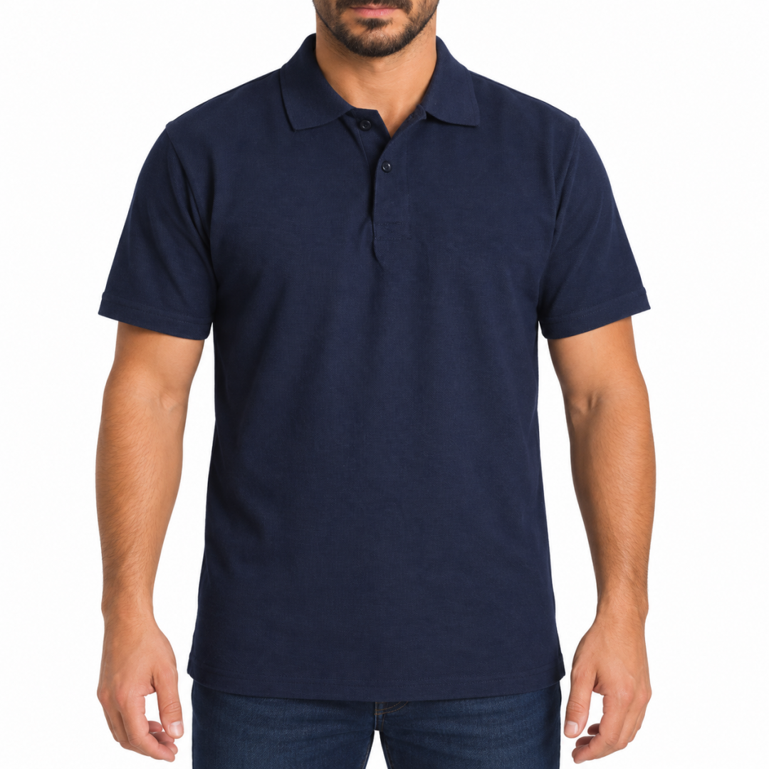 Baskılı Polo Yaka Tişört Basic Lacivert