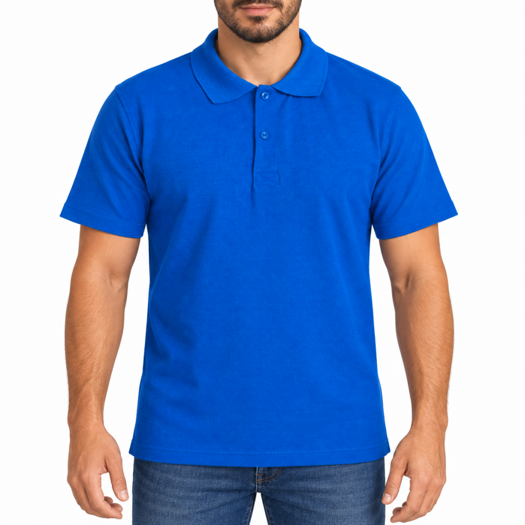 Baskılı Polo Yaka Tişört Basic Saks Mavi