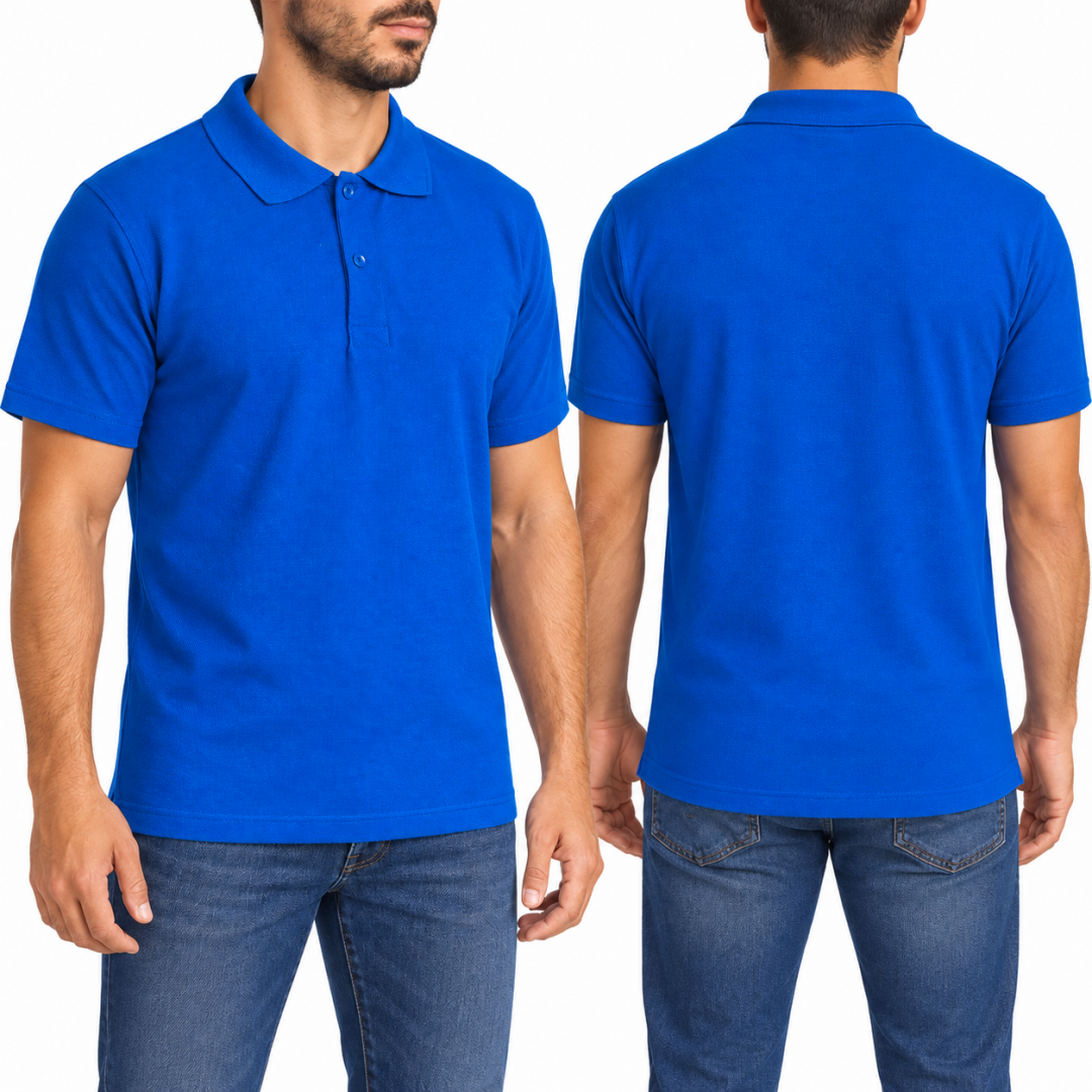Baskılı Polo Yaka Tişört Basic Saks Mavi