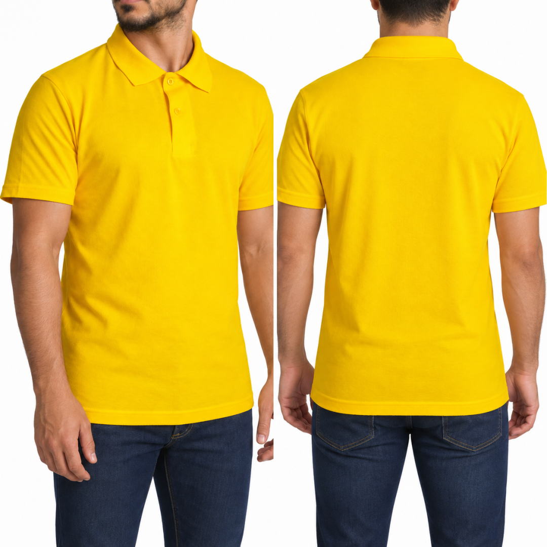 Baskılı Polo Yaka Tişört Basic Sarı