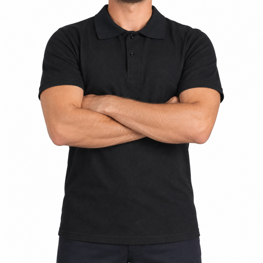 Baskılı Polo Yaka Tişört Basic Siyah