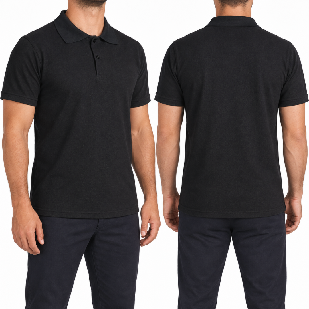 Baskılı Polo Yaka Tişört Basic Siyah