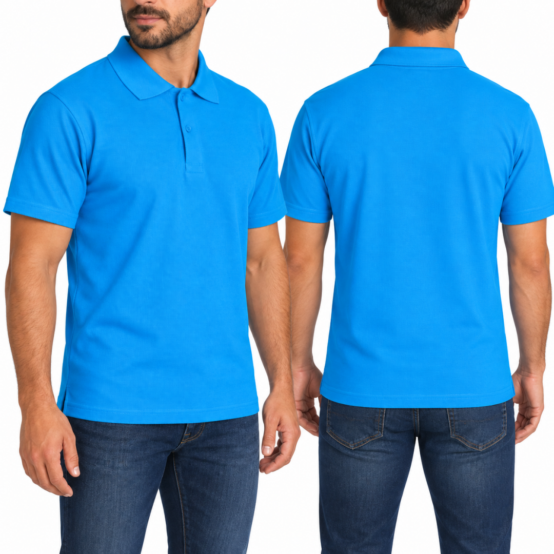Baskılı Polo Yaka Tişört Basic Turkuaz