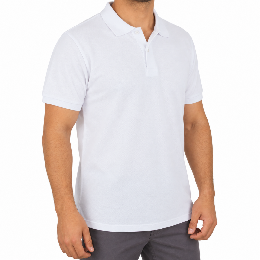 Baskılı Polo Yaka Tişört Premium Beyaz