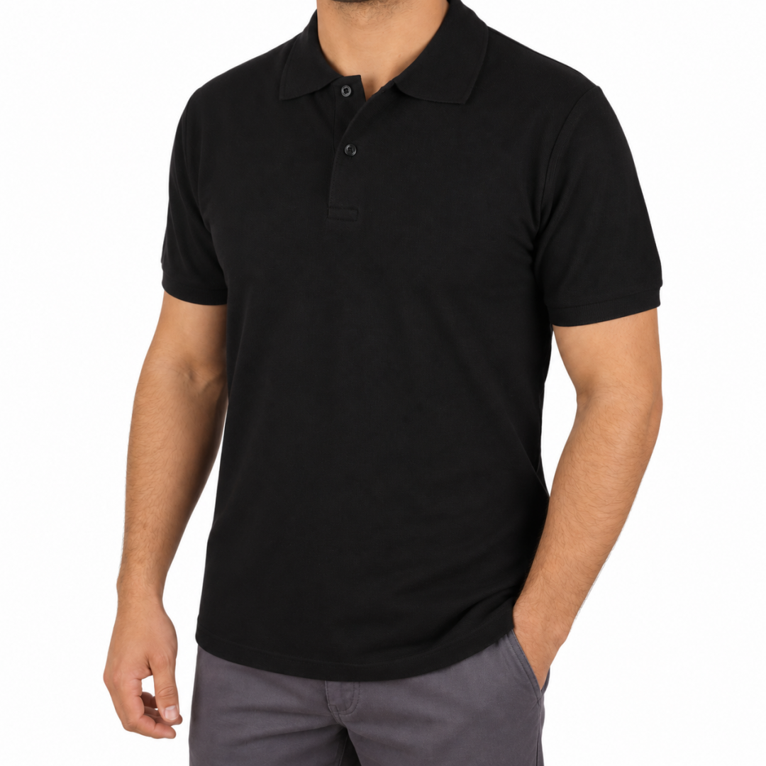 Baskılı Polo Yaka Tişört Premium Siyah