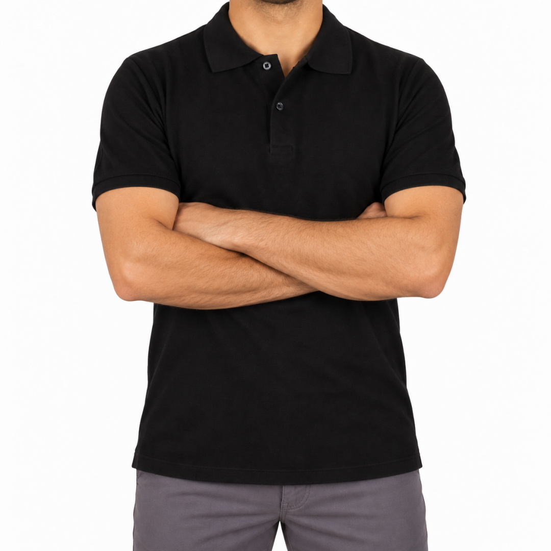 Baskılı Polo Yaka Tişört Premium Siyah