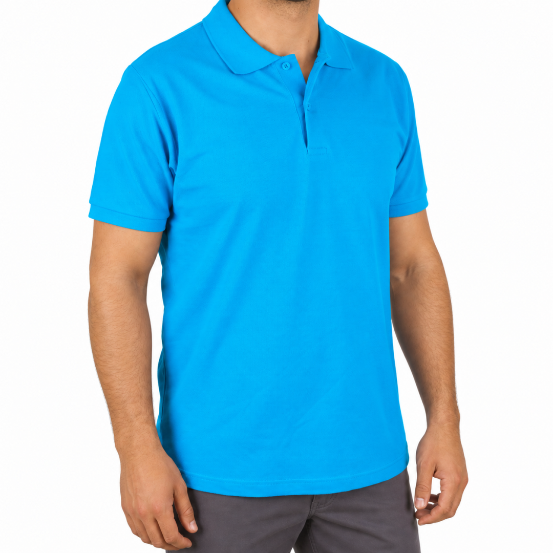 Baskılı Polo Yaka Tişört Premium Turkuaz