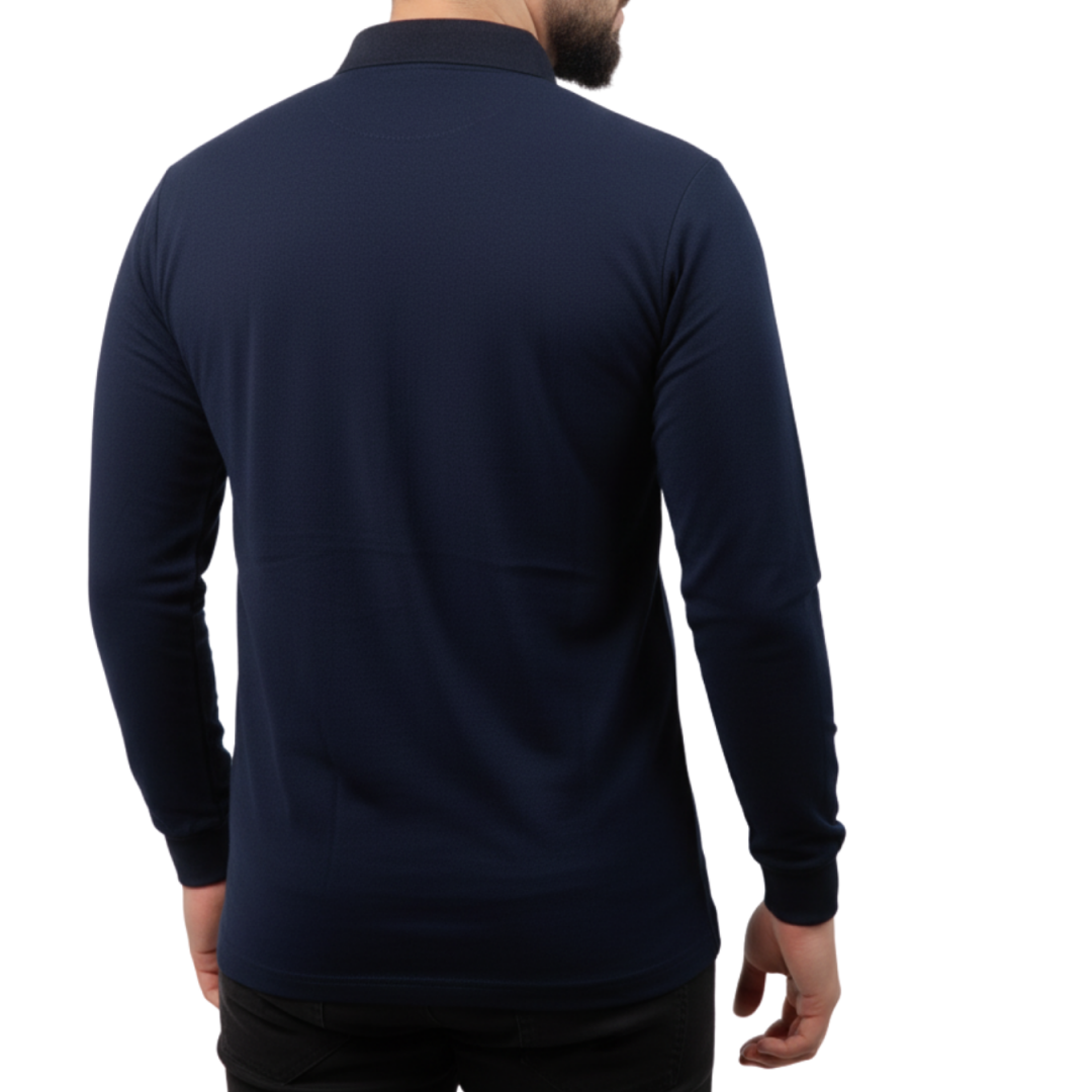 Baskılı Polo Yaka Uzun Kol T-shirt Lacivert - Basic Baskılı Polo Yaka Uzun Kol T-shirt Lacivert - Basic