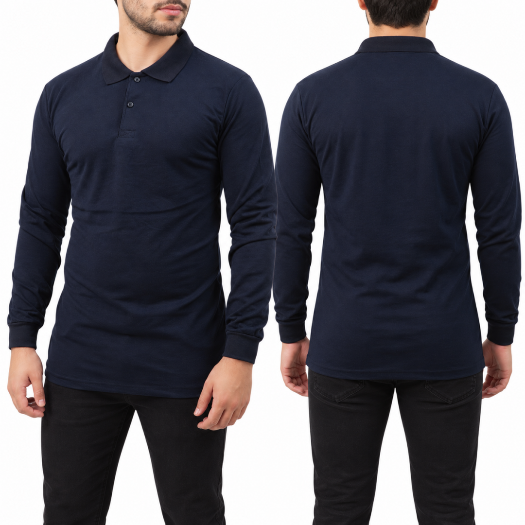 Baskılı Polo Yaka Uzun Kol T-shirt Lacivert - Premium