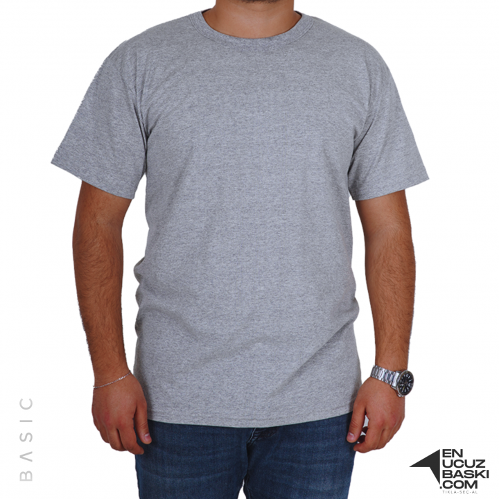 Baskılı Sıfır Yaka Basic Tişört Gri - TOPTAN (10 Adet) Baskılı Sıfır Yaka Basic Tişört Gri - TOPTAN (10 Adet)