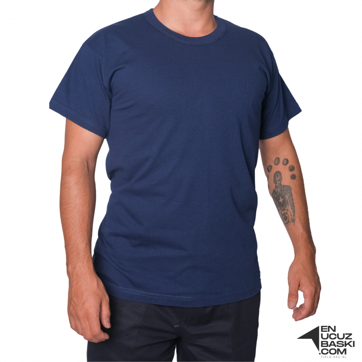 Baskılı Sıfır Yaka Basic Tişört Lacivert - TOPTAN (10 Adet) Baskılı Sıfır Yaka Basic Tişört Lacivert - TOPTAN (10 Adet)