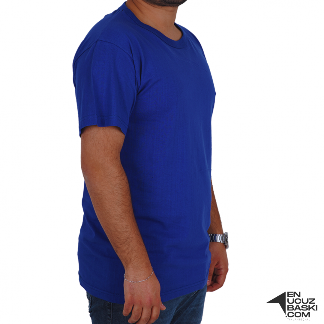 Baskılı Sıfır Yaka Basic Tişört Saks Mavi Baskılı Sıfır Yaka Basic Tişört Saks Mavi