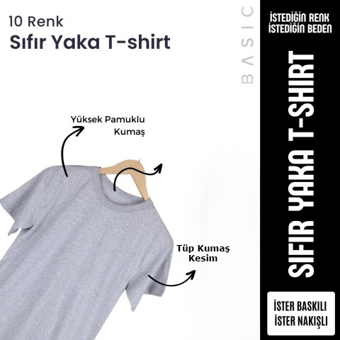 Baskılı Sıfır Yaka Basic Tişört Siyah