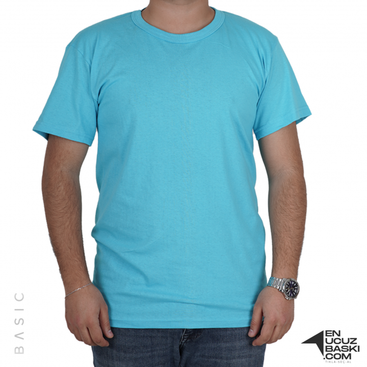 Baskılı Sıfır Yaka Basic Tişört Turkuaz - TOPTAN (10 Adet) Baskılı Sıfır Yaka Basic Tişört Turkuaz - TOPTAN (10 Adet)