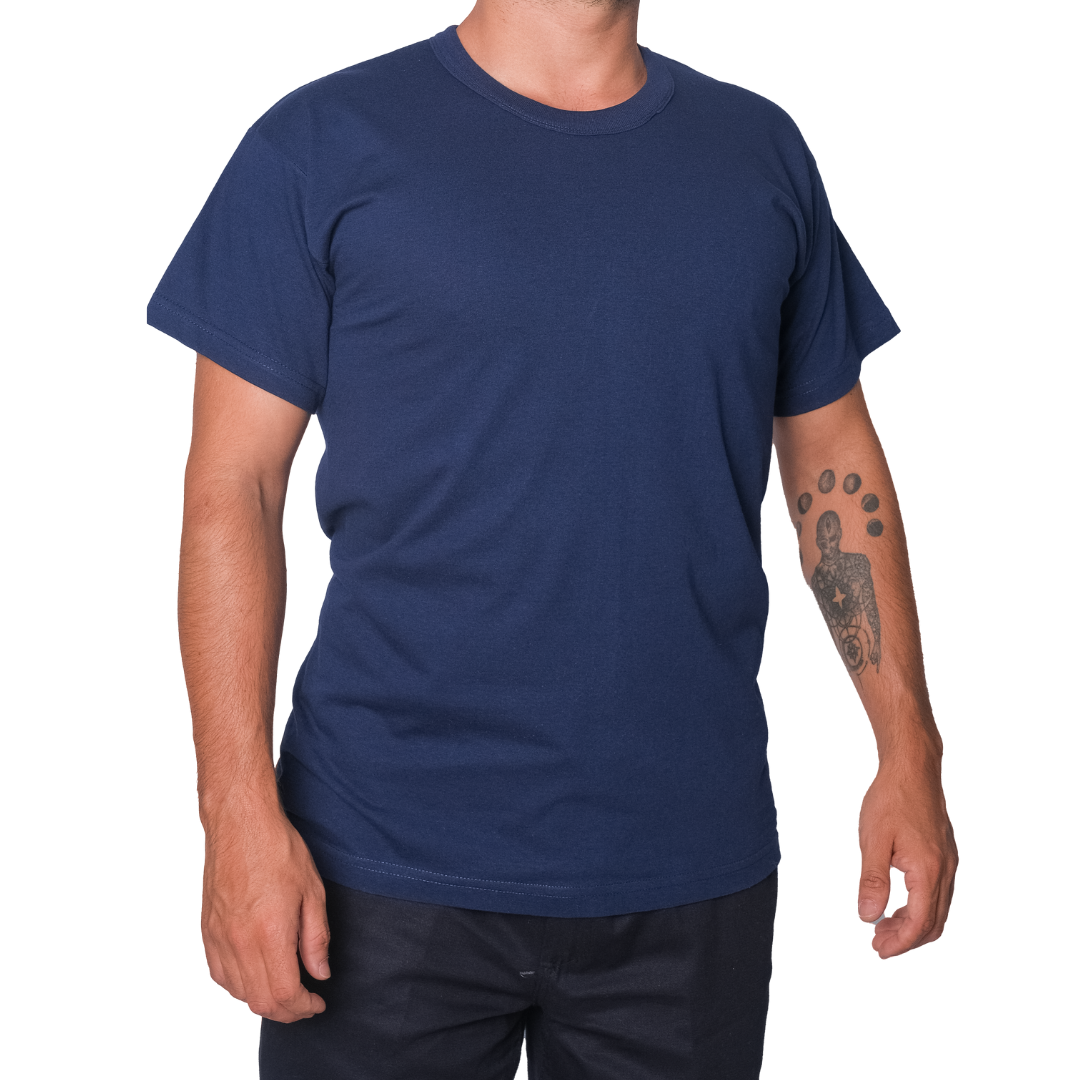 Baskılı Sıfır Yaka Company Tişört Lacivert - TOPTAN (10 Adet)