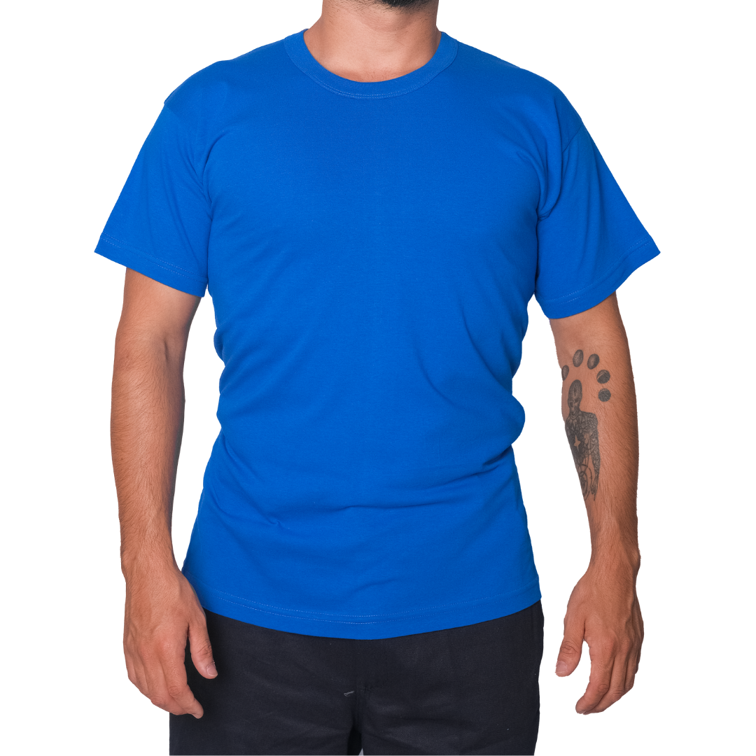 Baskılı Sıfır Yaka Company Tişört Saks Mavi - TOPTAN (10 Adet)