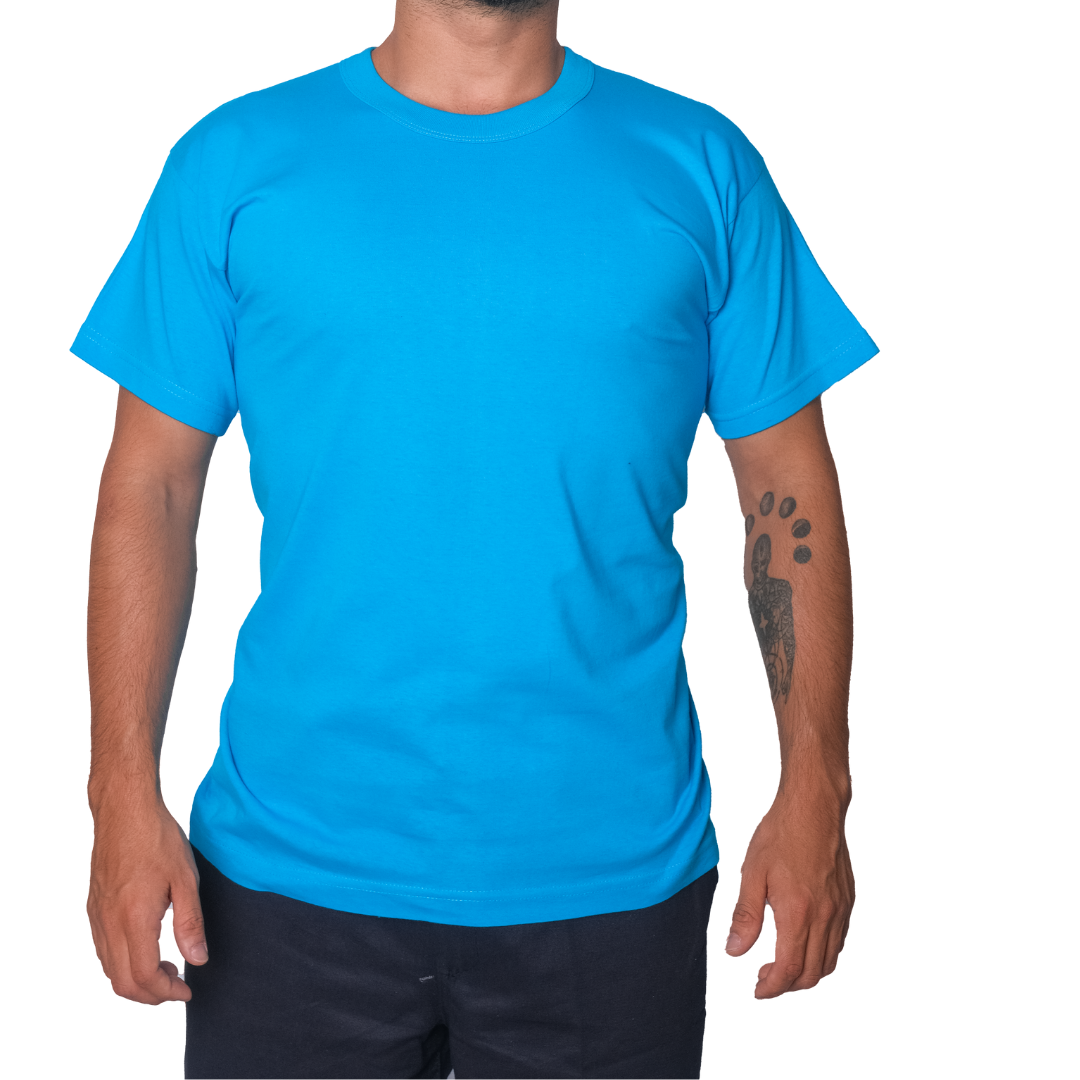 Baskılı Sıfır Yaka Company Tişört Turkuaz - TOPTAN (10 Adet)