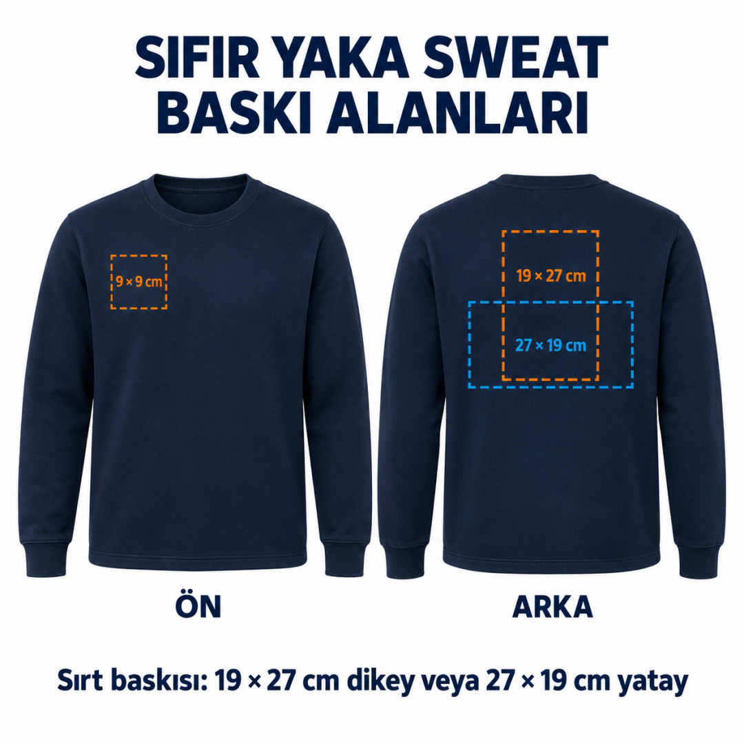 Baskılı Sıfır Yaka Sweat Lacivert